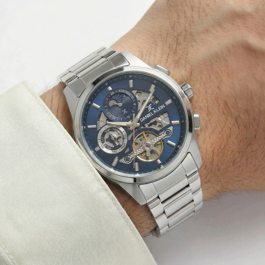 Daniel Klein Skeleton Silver Stainless Steel Watch for Men DK.1.14266-4