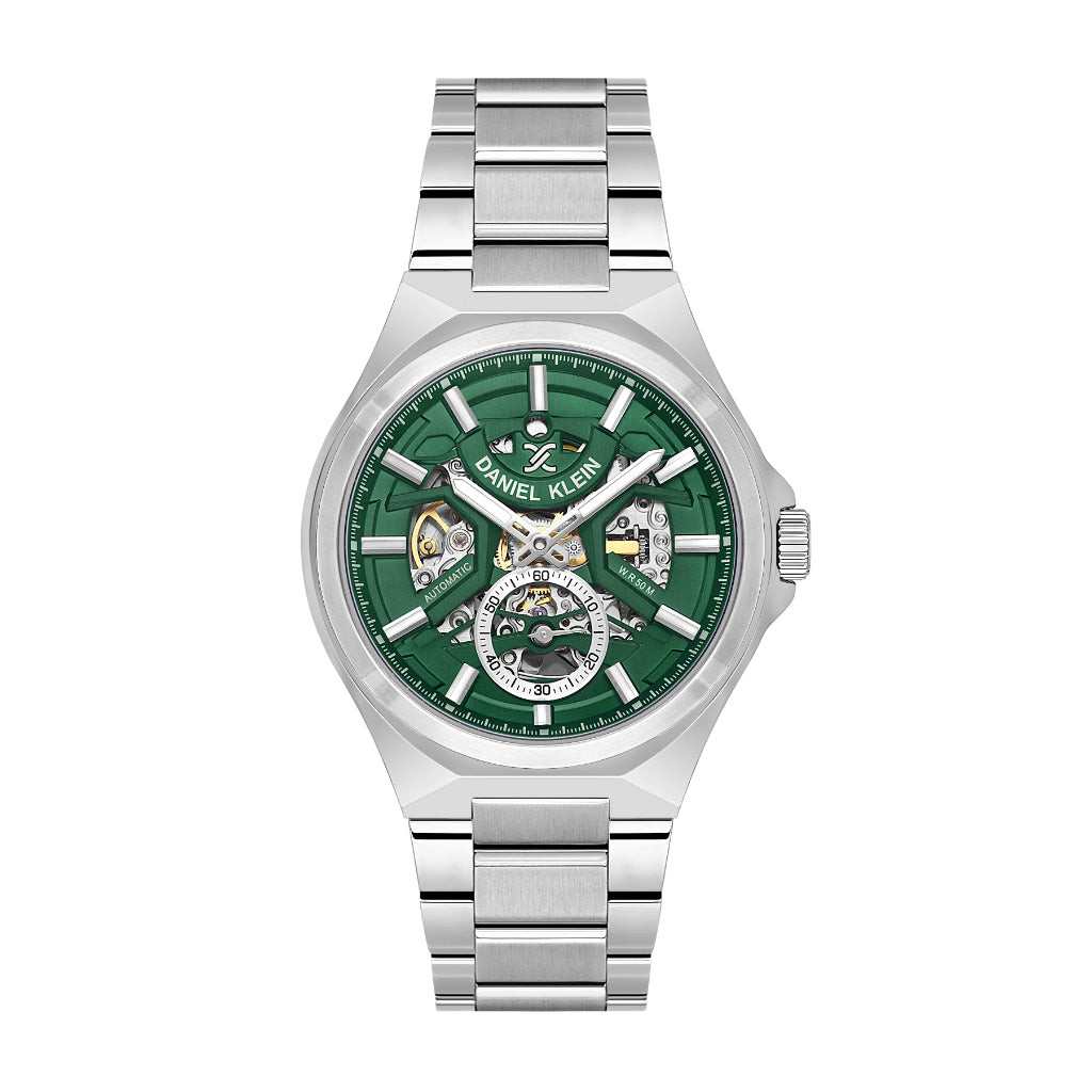 Daniel Klein Skeleton Silver Stainless Steel Automatic Watch for Men DK.1.14267-4
