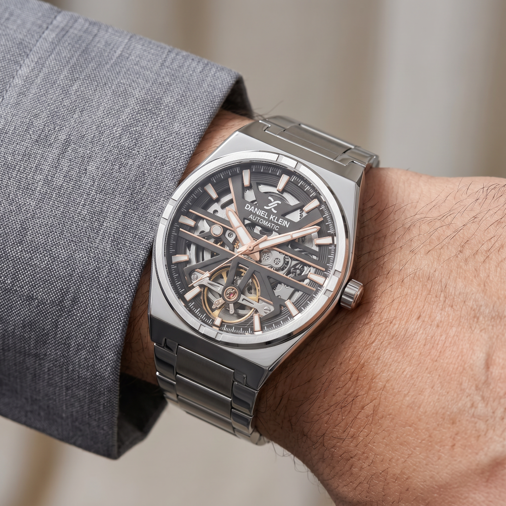 Daniel Klein Skeleton Silver Stainless Steel Watch for Men DK.1.14268-3