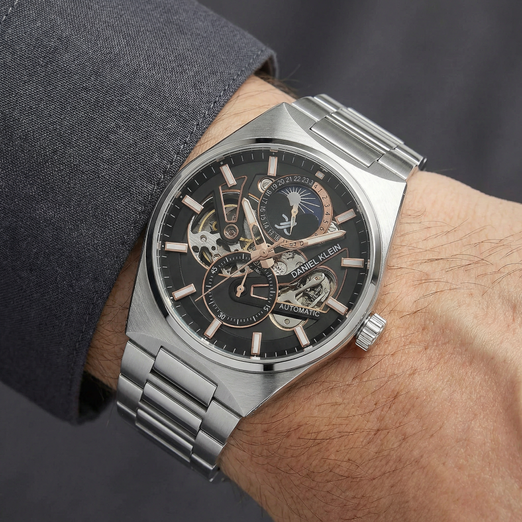 Daniel Klein Skeleton Silver Stainless Steel Watch for Men DK.1.14269-3
