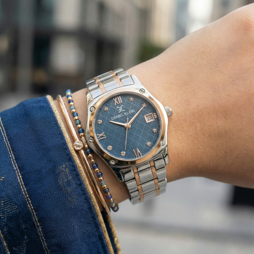 Daniel Klein Premium Silver and Rose Gold Stainless Steel Watch for Women DK.1.14271-6