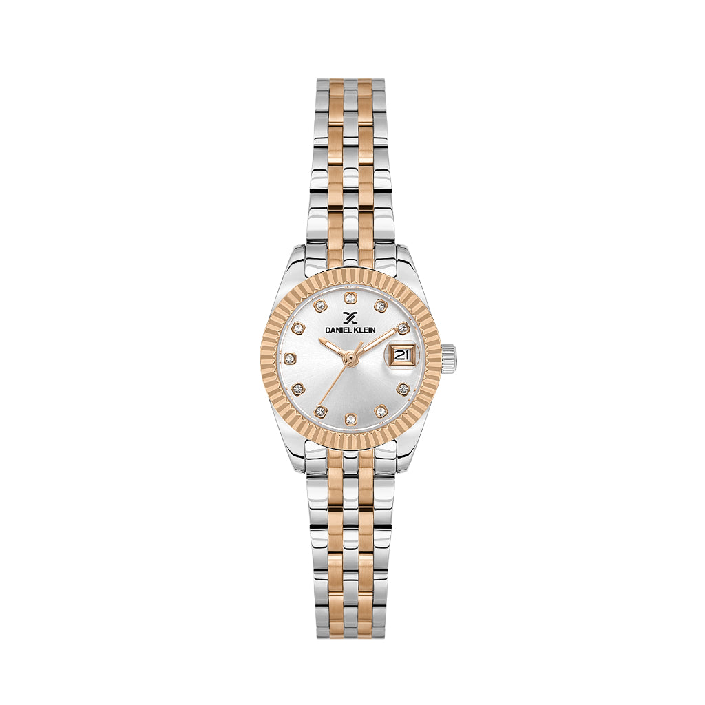 Daniel Klein Premium Silver and Rose Gold Stainless Steel Watch for Women DK.1.14276-8