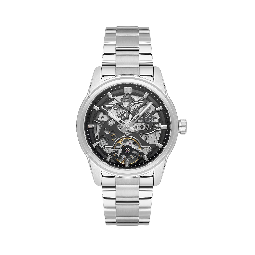 Daniel Klein Skeleton Silver Stainless Steel Automatic Watch for Men DK.1.14277-3