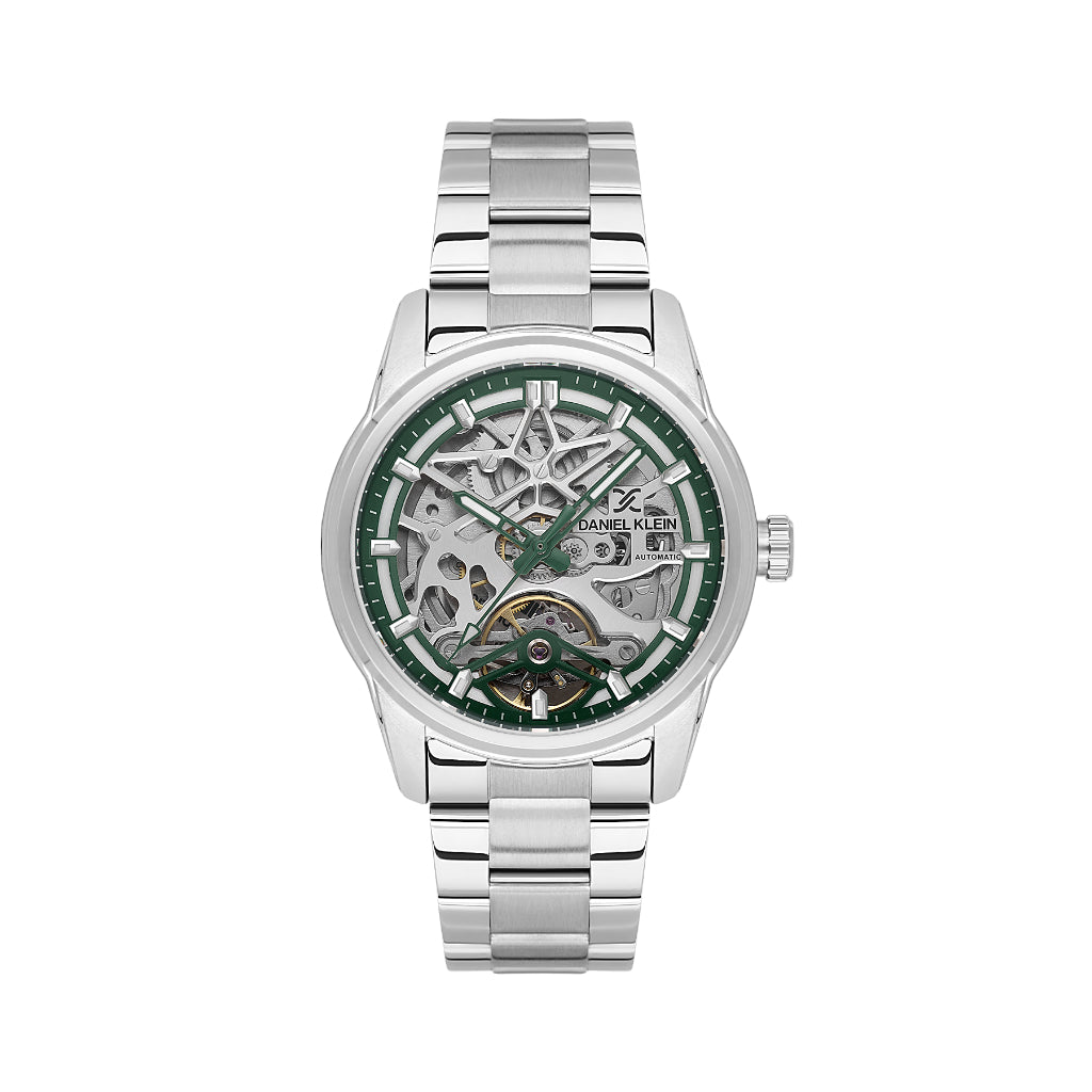 Daniel Klein Skeleton Silver Stainless Steel Automatic Watch for Men DK.1.14277-4
