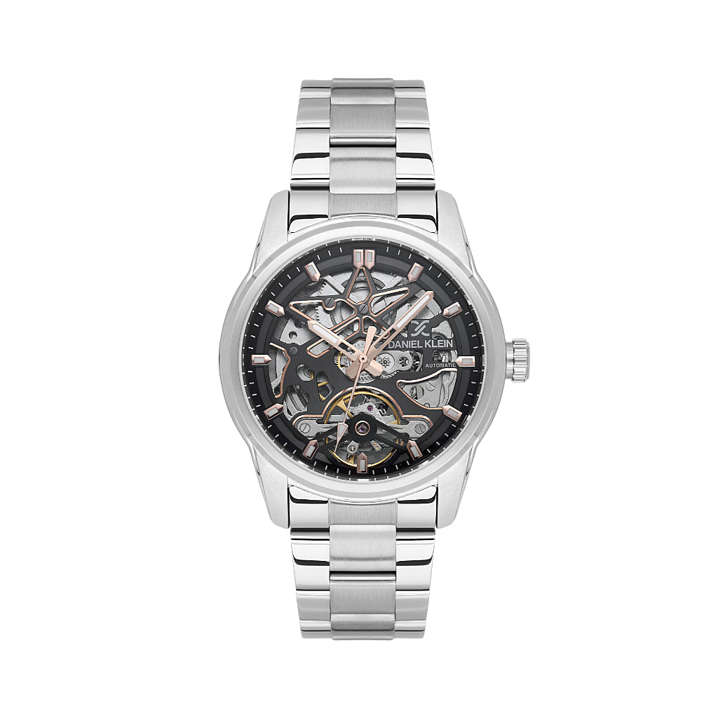 Daniel Klein Skeleton Silver Stainless Steel Automatic Watch for Men DK.1.14277-5