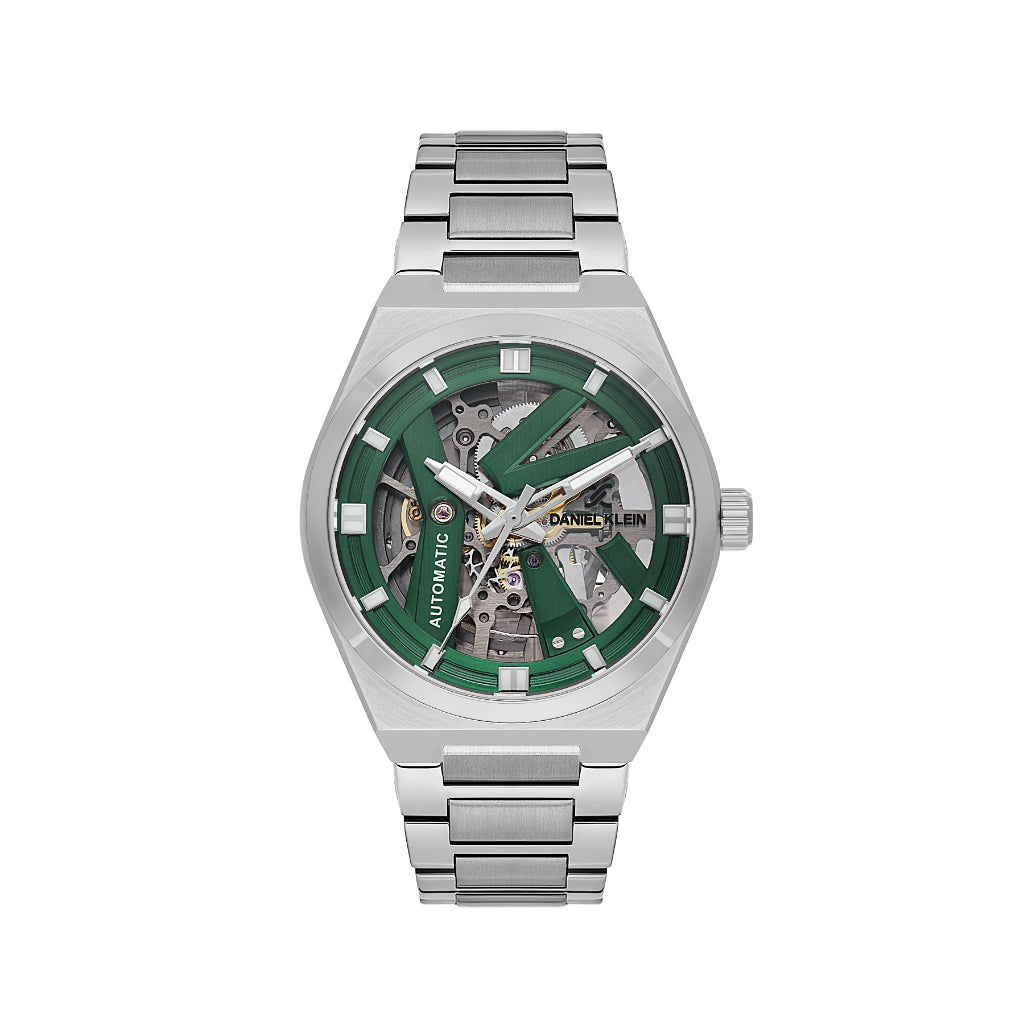 Daniel Klein Skeleton Silver Stainless Steel Automatic Watch for Men DK.1.14278-3