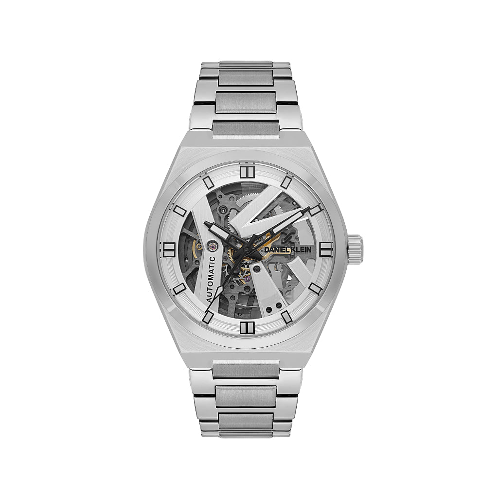 Daniel Klein Skeleton Silver Stainless Steel Automatic Watch for Men DK.1.14278-4