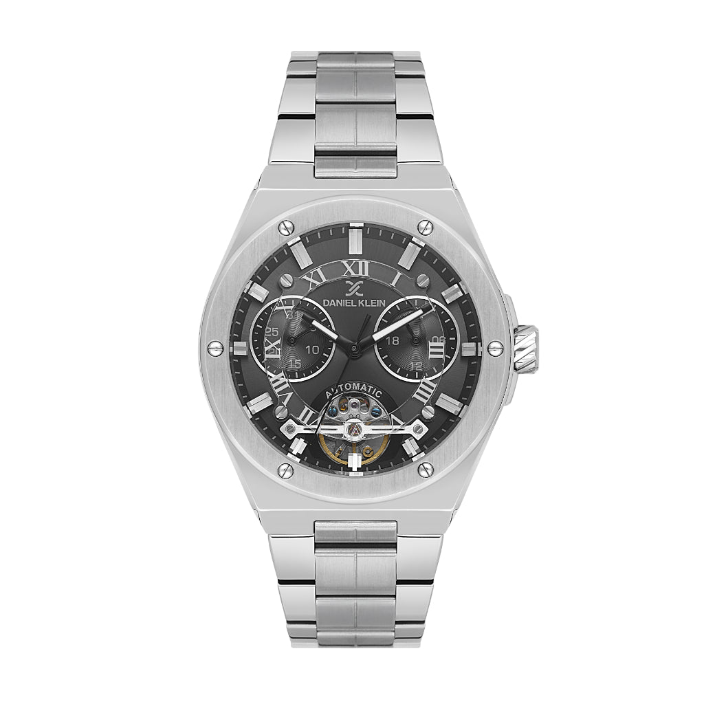 Daniel Klein Skeleton Silver Stainless Steel Automatic Watch for Men DK.1.14280-2