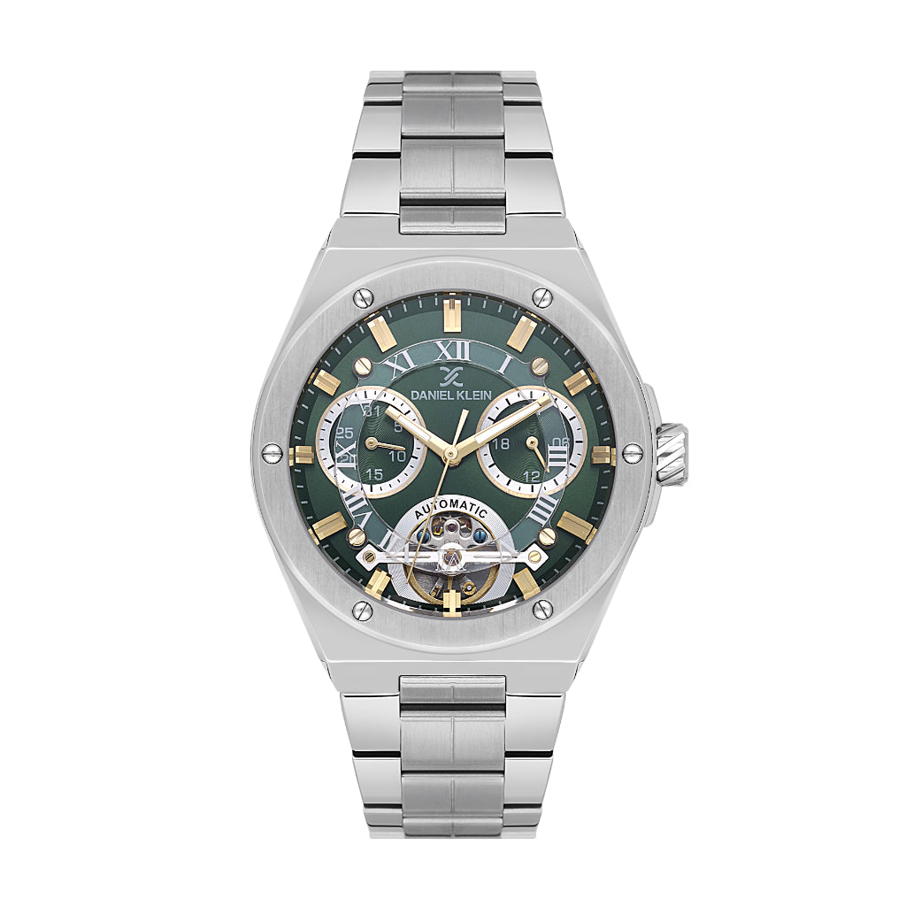 Daniel Klein Skeleton Silver Stainless Steel Automatic Watch for Men DK.1.14280-4