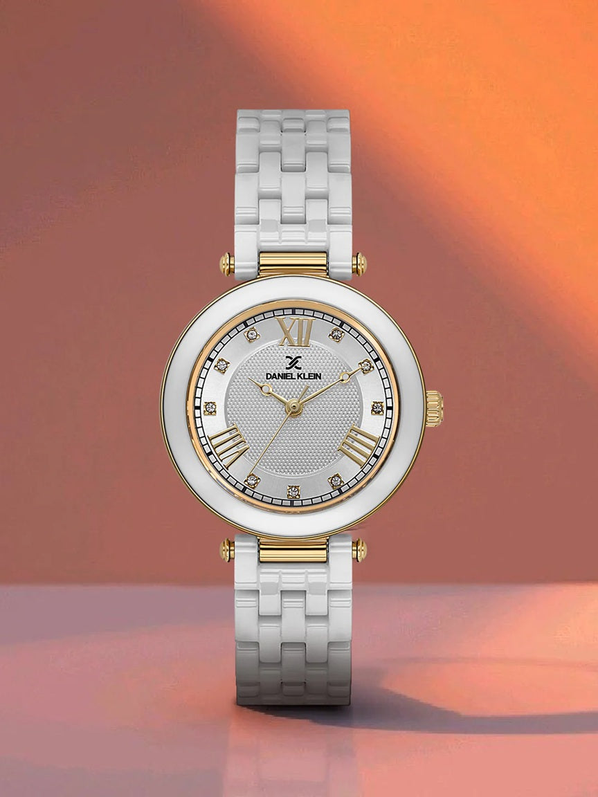 Daniel Klein Premium White Ceramic Band Watch for Women DK.1.14282-4