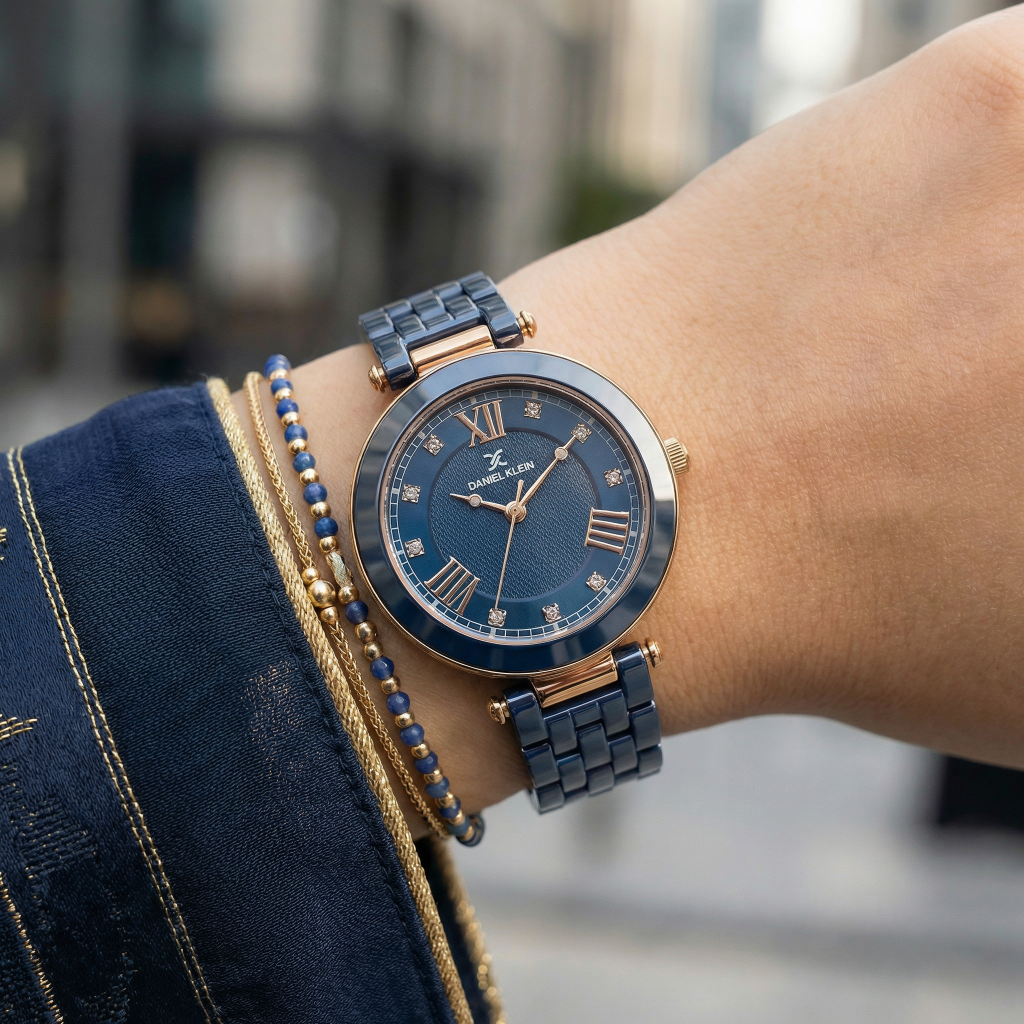 ساعة دانيال كلاين بريميوم بحزام سيراميك أزرق للنساء DK.1.14282-5