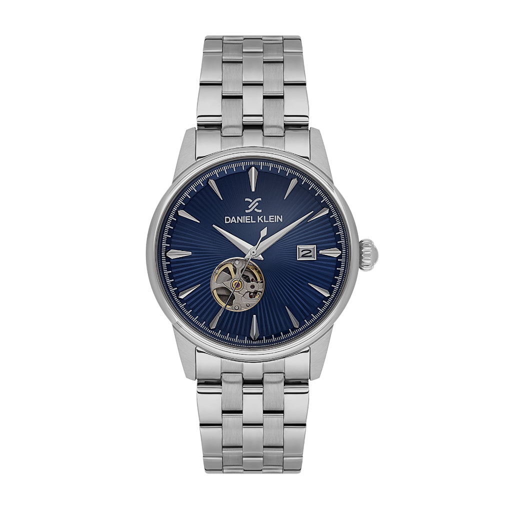 Daniel Klein Skeleton Silver Stainless Steel Automatic Watch for Men DK.1.14284-3