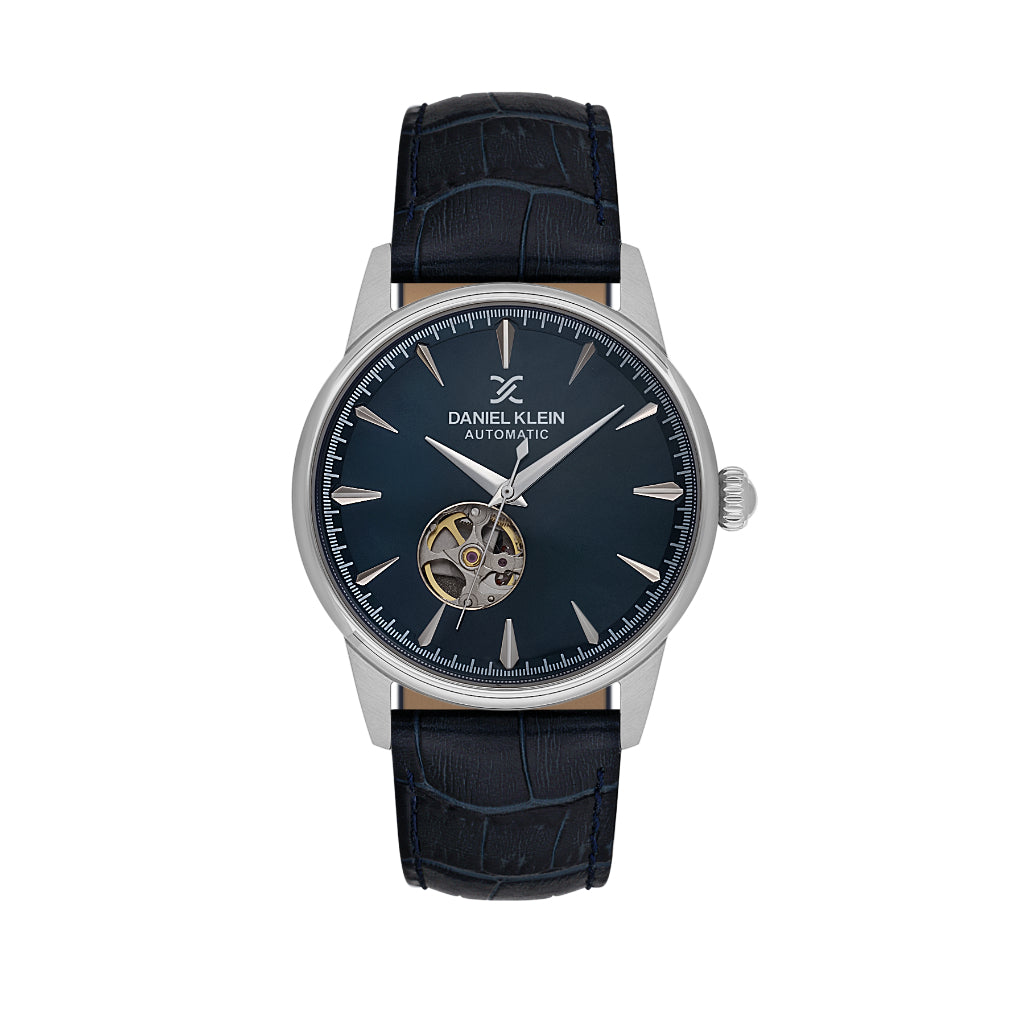 Daniel Klein Skeleton Dark Blue Leather Automatic Watch for Men DK.1.14285-3