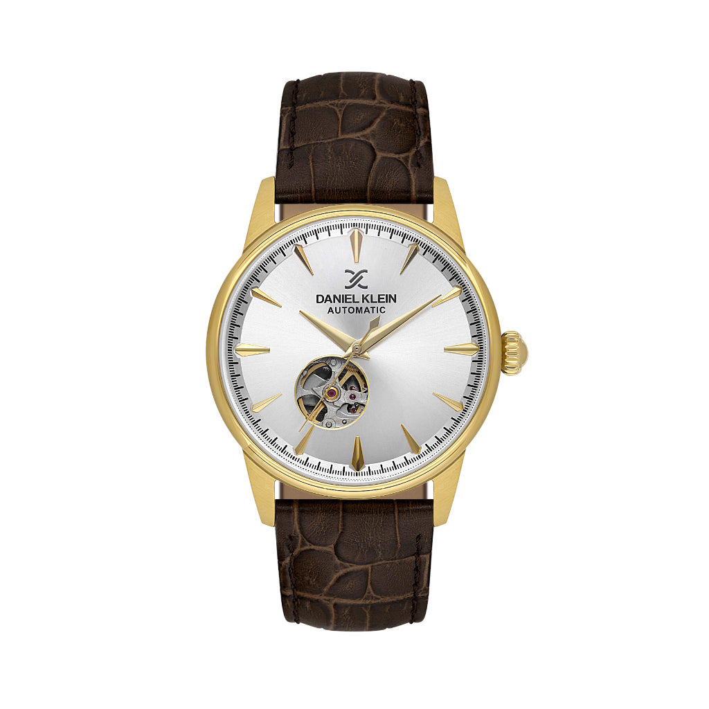 Daniel Klein Skeleton Dark Brown Leather Automatic Watch for Men DK.1.14285-5