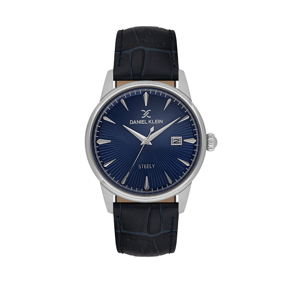 Daniel Klein Steely Dark Blue Leather Watch for Men DK.1.14287-3