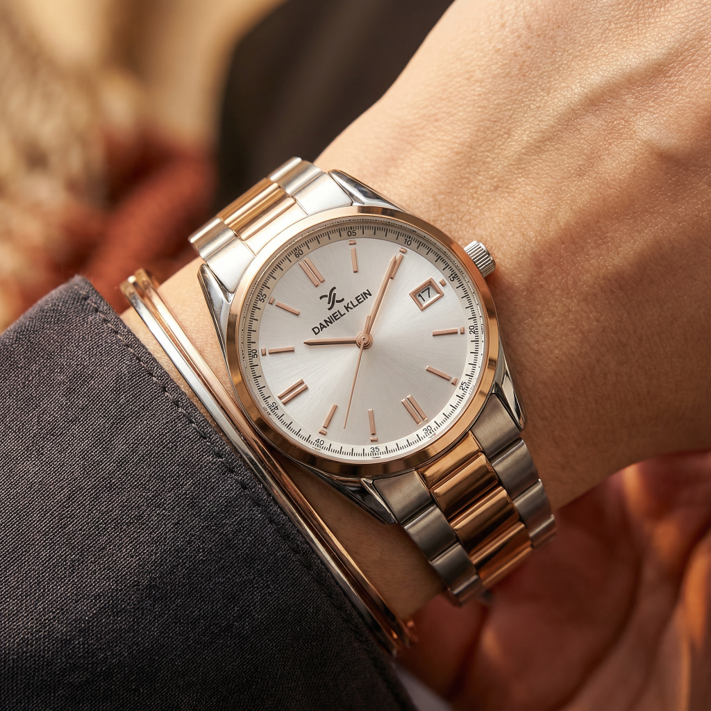 Daniel Klein Premium Silver and Rose Gold Stainless Steel Watch for Women DK.6.14133-6