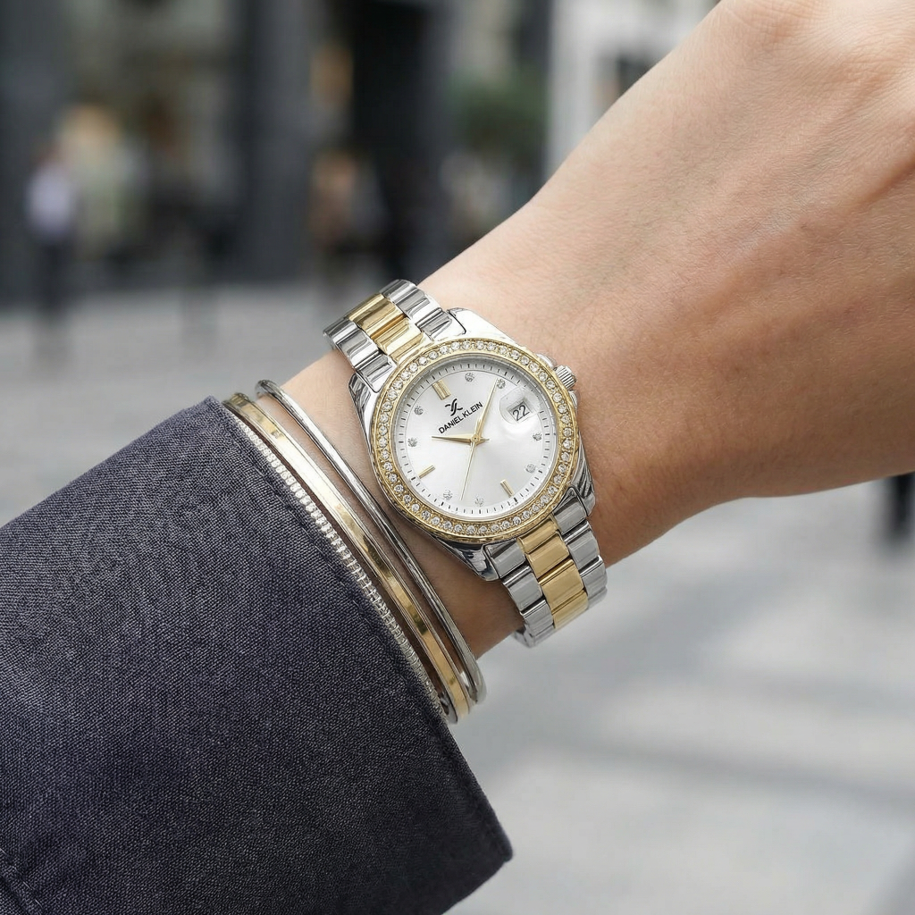 Daniel Klein Premium Silver and Gold Stainless Steel Watch for Women DK.6.14134-3