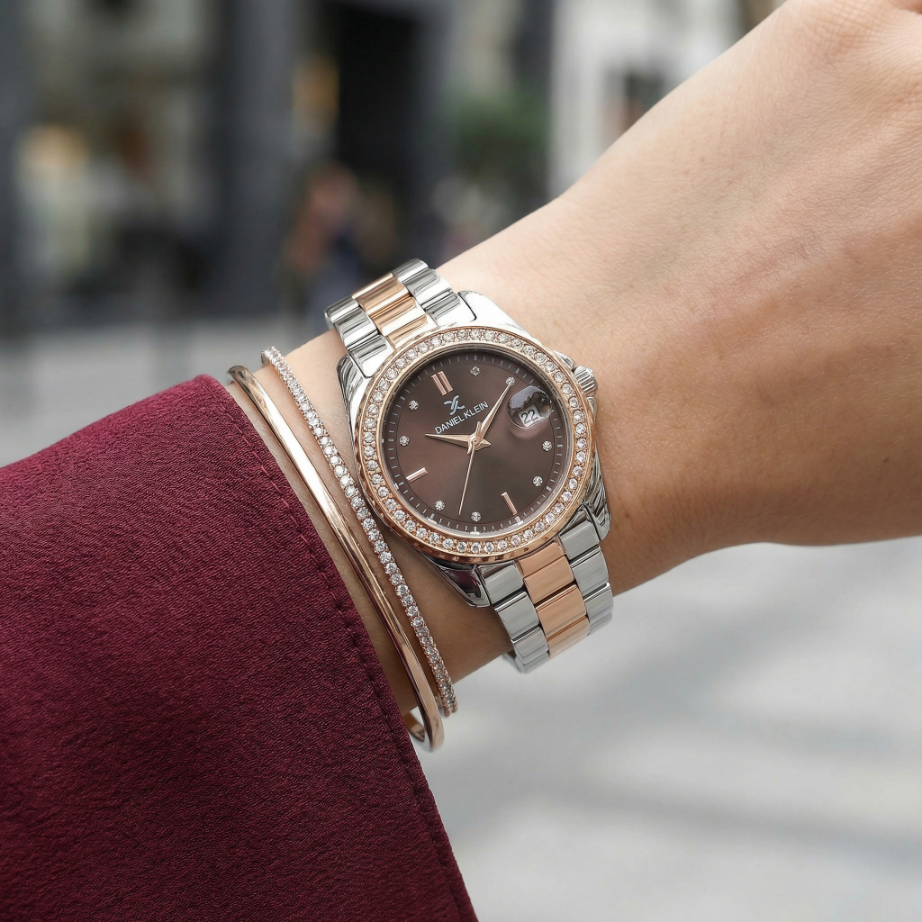 Daniel Klein Premium Silver and Rose Gold Stainless Steel Watch for Women DK.6.14134-6