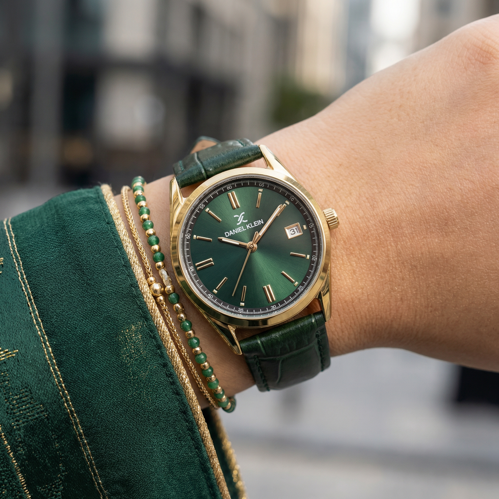 Daniel Klein Premium Dark Green Leather Watch for Women DK.6.14135-3