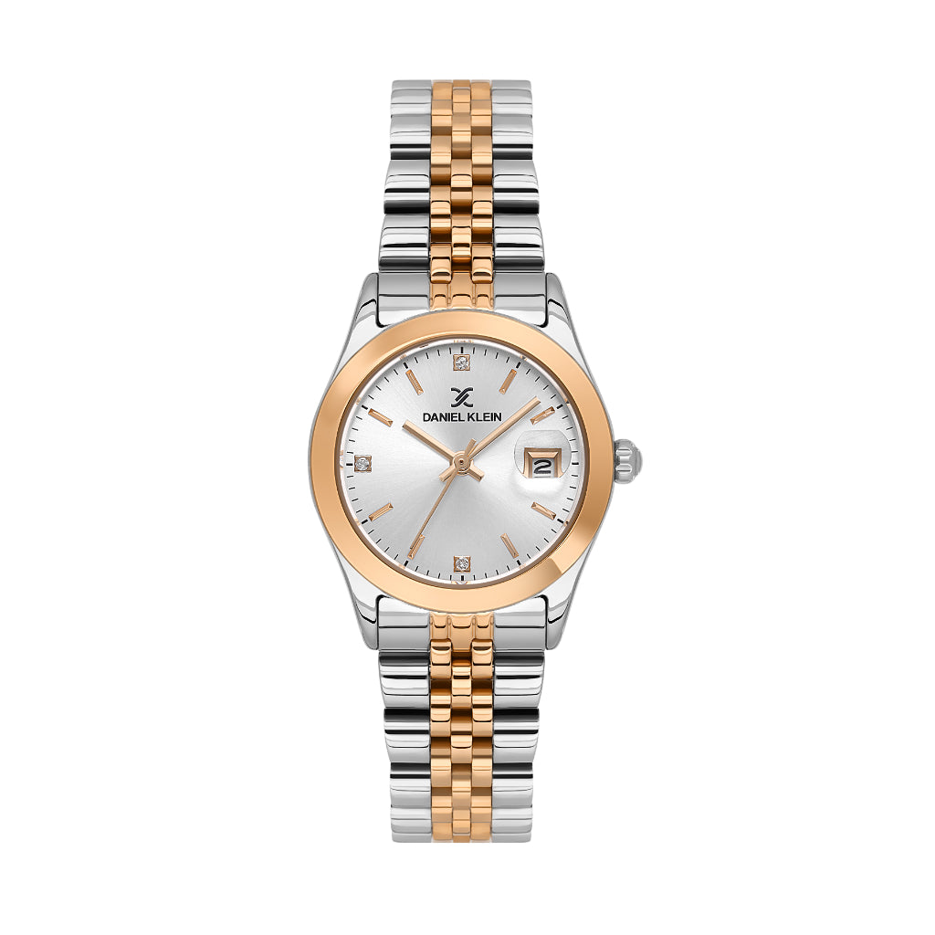 Daniel Klein Premium Silver and Rose Gold Stainless Steel Watch for Women DK.6.14183-6
