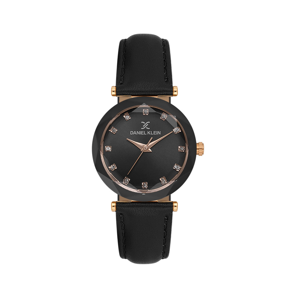 Daniel Klein Premium Black Leather Watch for Women DK.6.14188-6