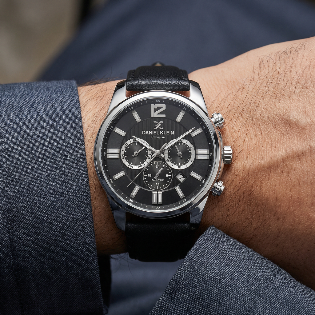 Daniel Klein Exclusive Black Leather Watch for Men DK.6.14231-2