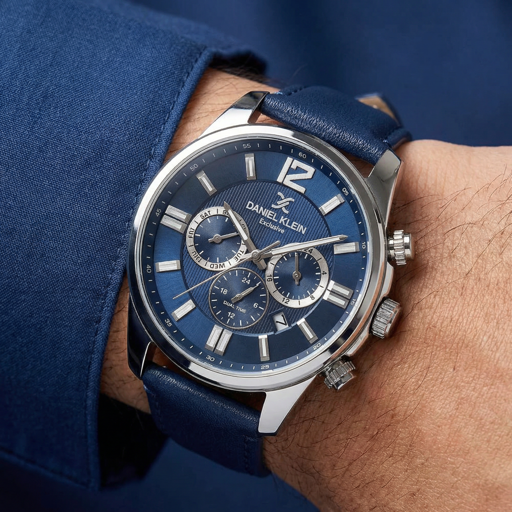 دانيال كلاين اكسكلوسف ساعة جلد أزرق داكن للرجال DK.6.14231-3