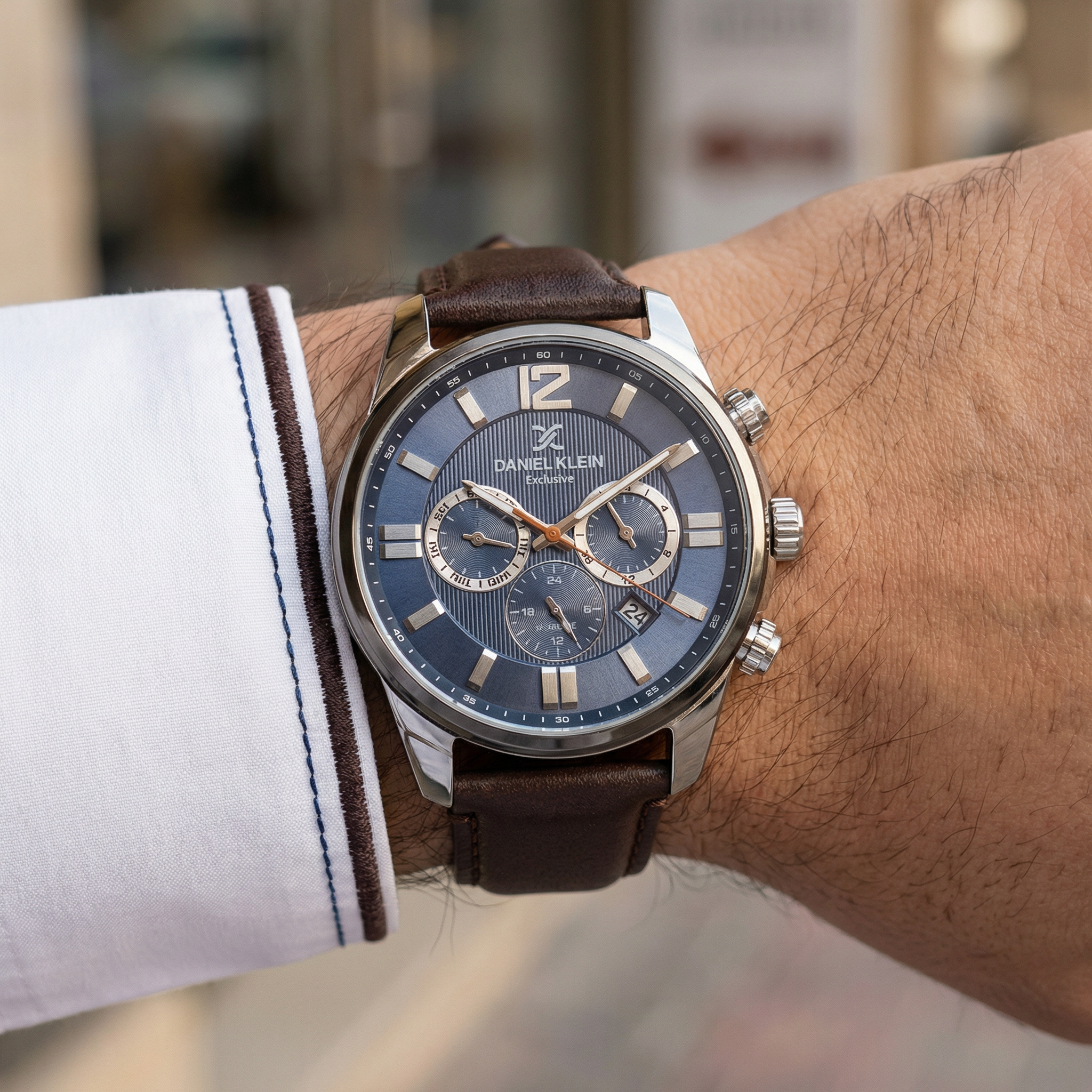 دانيال كلاين اكسكلوسف ساعة جلد بني داكن للرجال DK.6.14231-5