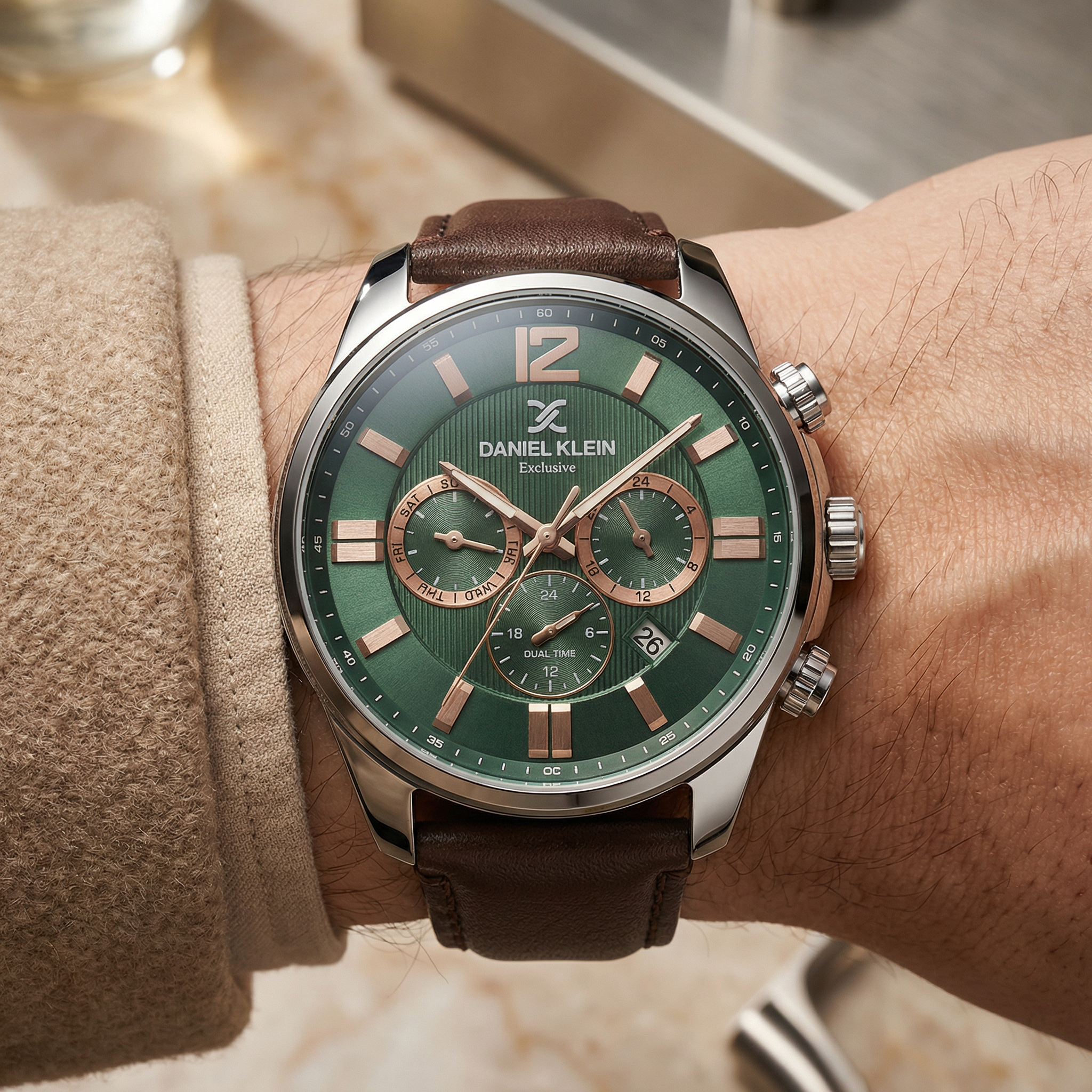 Daniel Klein Exclusive Dark Brown Leather Watch for Men DK.6.14231-6