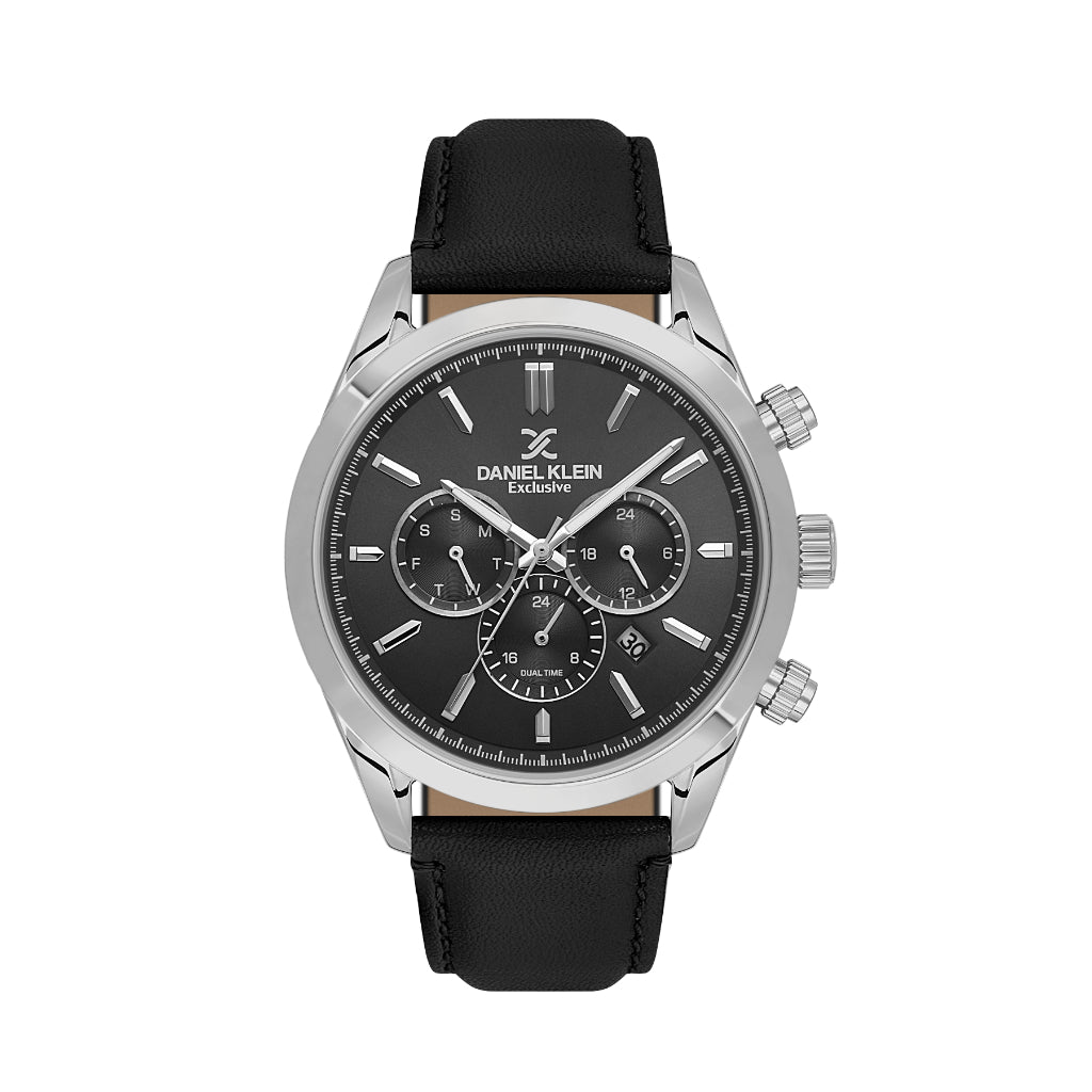Daniel Klein Exclusive Black Leather Watch for Men DK.6.14260-2