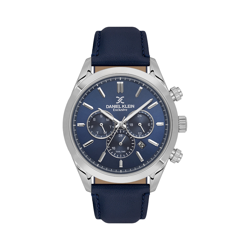 Daniel Klein Exclusive Dark Blue Leather Watch for Men DK.6.14260-3