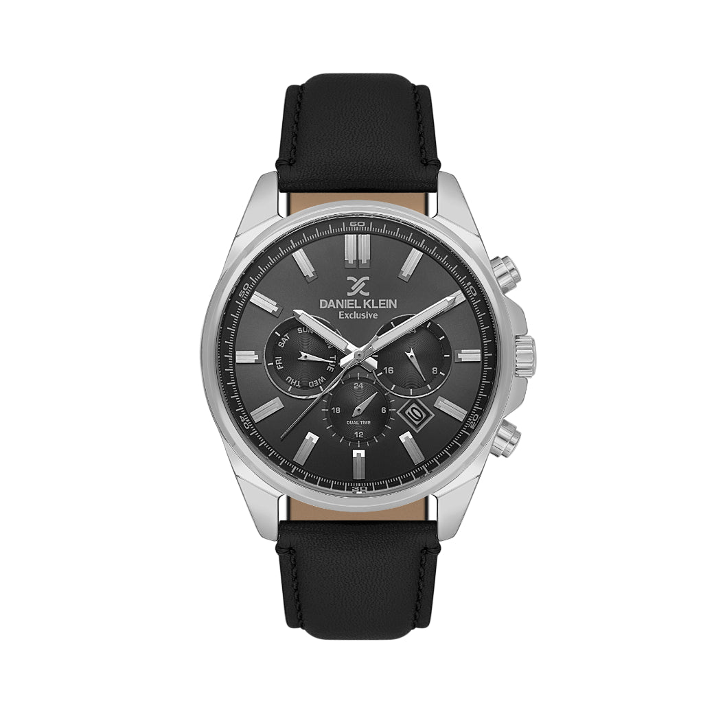 Daniel Klein Exclusive Black Leather Watch for Men DK.6.14262-2
