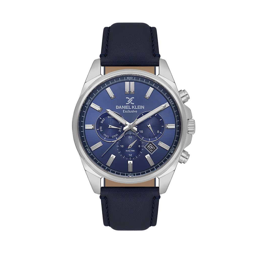 Daniel Klein Exclusive Dark Blue Leather Watch for Men DK.6.14262-3