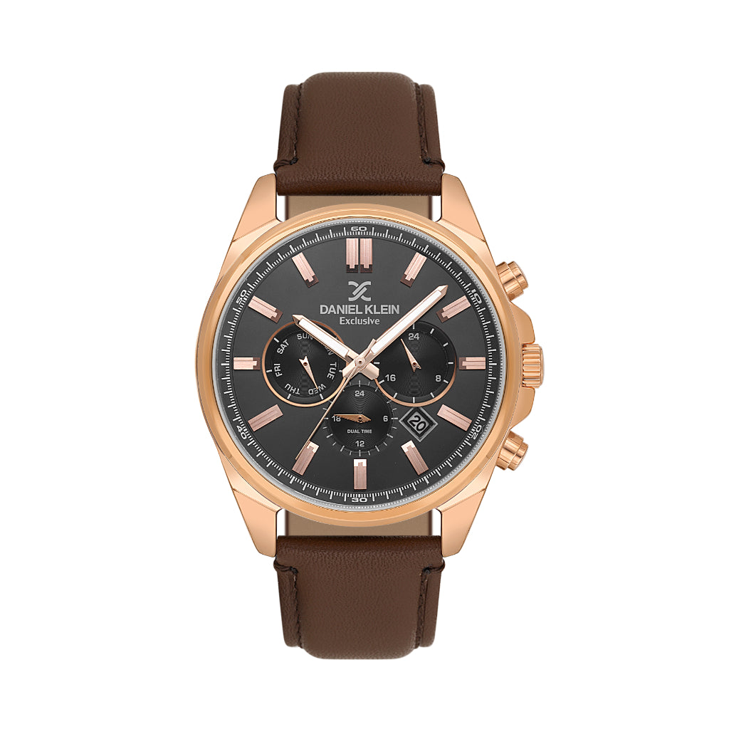 Daniel Klein Exclusive Dark Brown Leather Watch for Men DK.6.14262-5