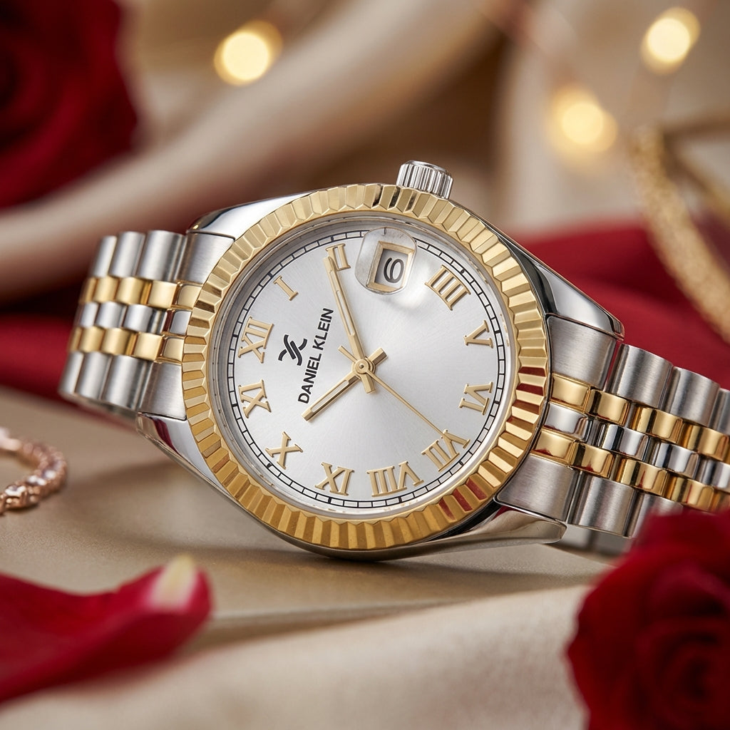 Daniel Klein Premium Silver and Rose Gold Stainless Steel Watch for Women DK.1.14097-3