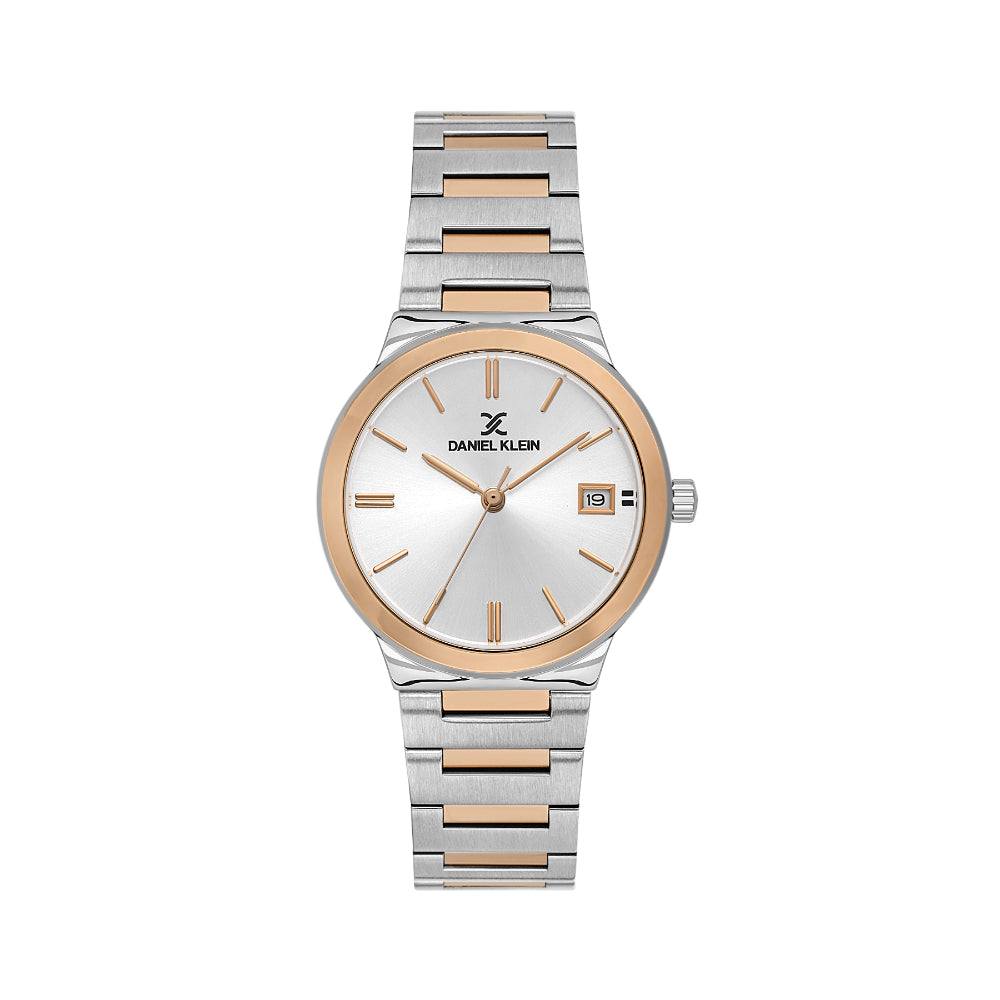 Daniel Klein Premium Silver and Rose Gold Stainless Steel Watch for Women DK.1.14110-6