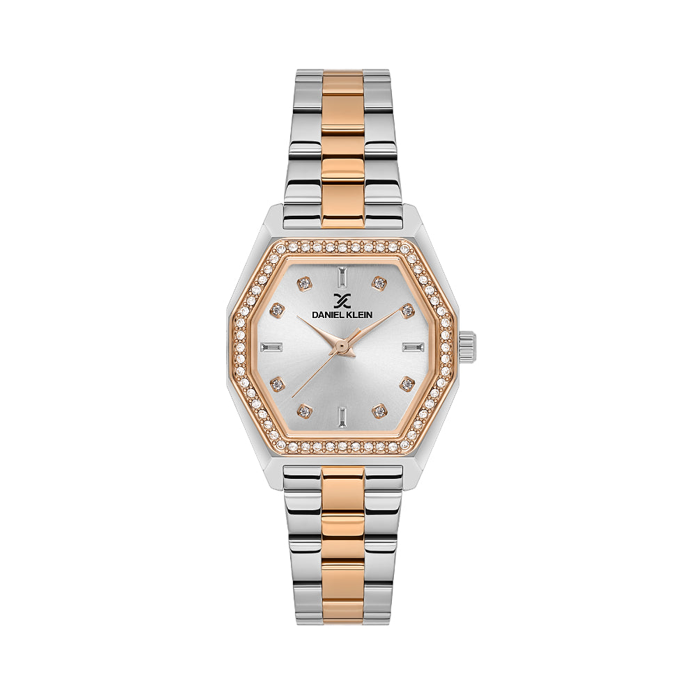 Daniel Klein Premium Silver and Rose Gold Stainless Steel Watch for Women DK.1.14113-6