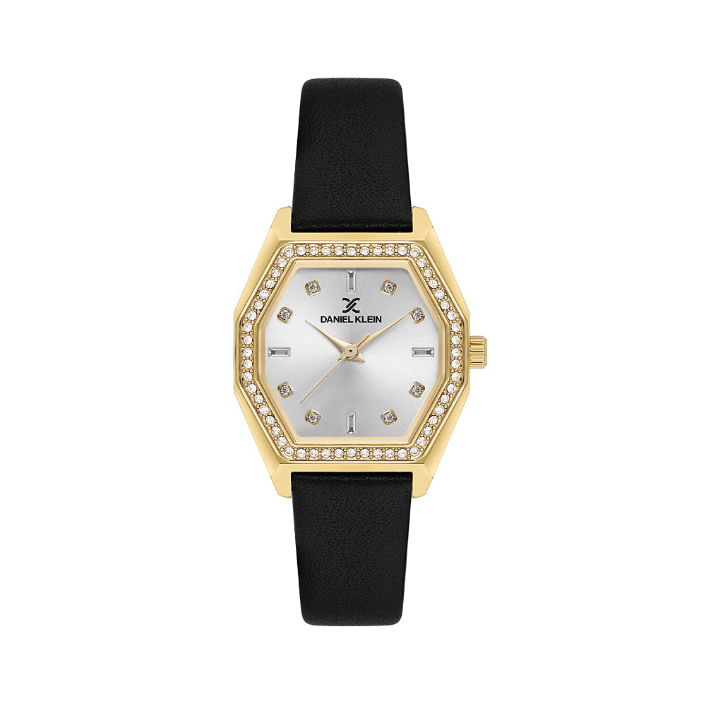 Daniel Klein Leather Black Watch for Women DK.1.14114-2