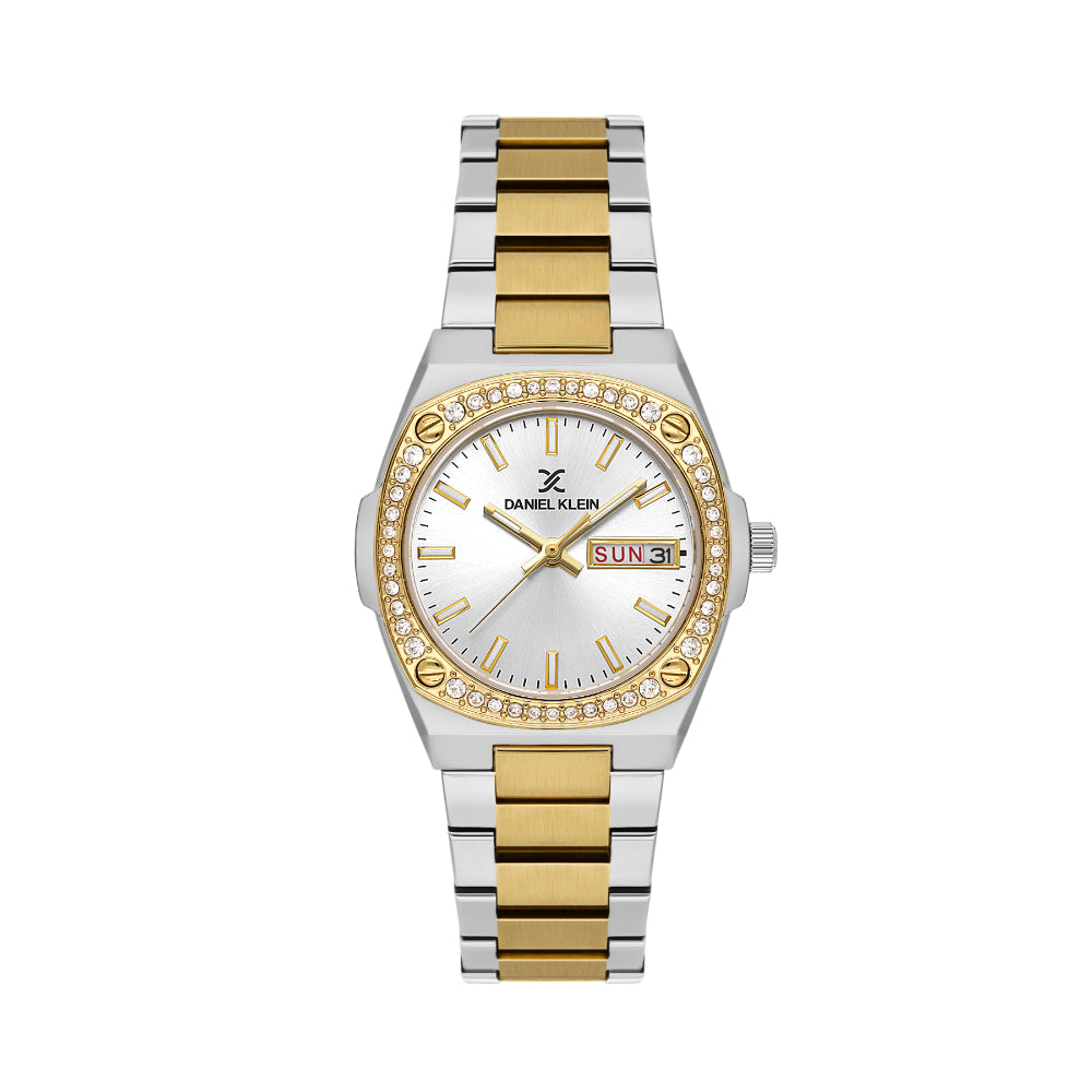 Daniel Klein Premium Silver and Gold Stainless Steel Watch for Women DK.1.14122-3