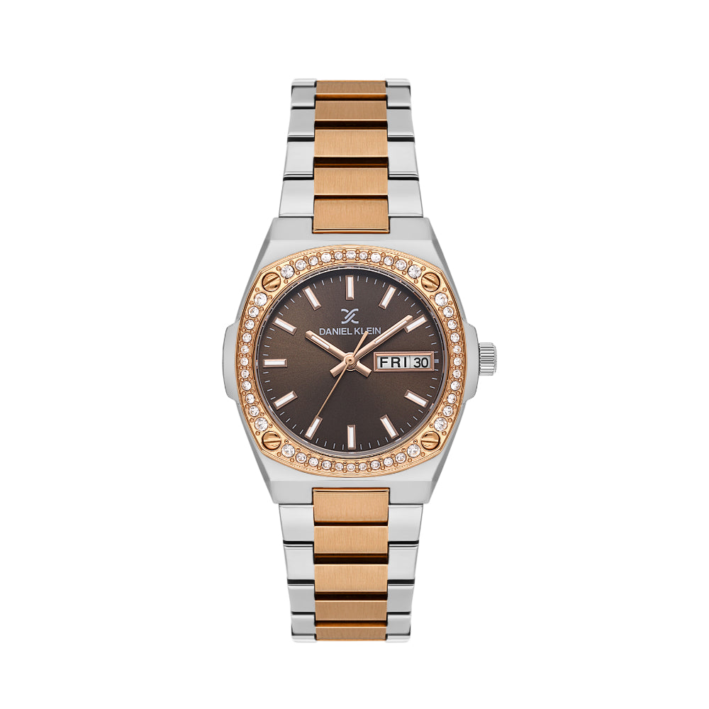 Daniel Klein Premium Silver and Rose Gold Stainless Steel Watch for Women DK.1.14122-6