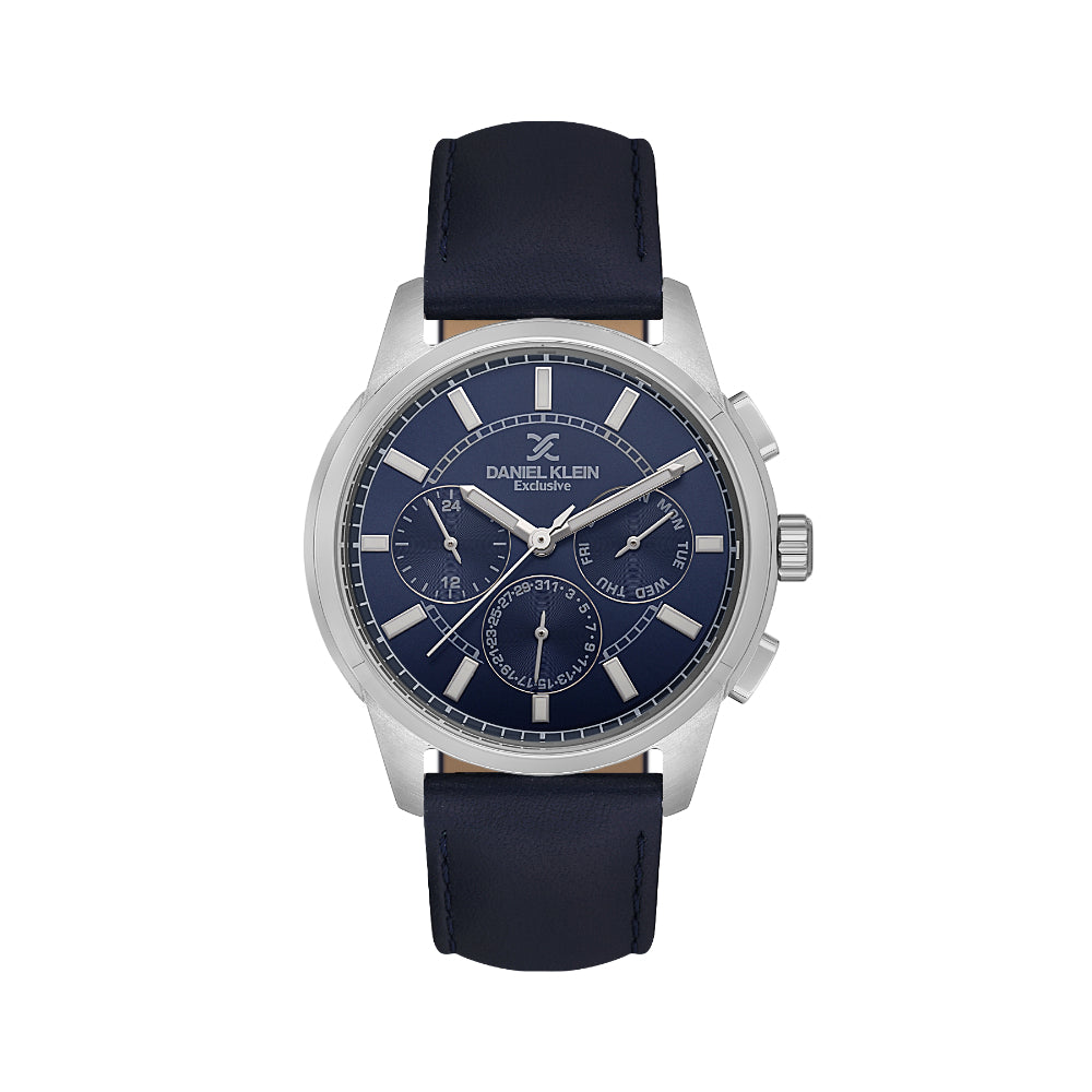 Daniel Klein Exclusive Dark Blue Leather Watch for Men DK.1.14209-3