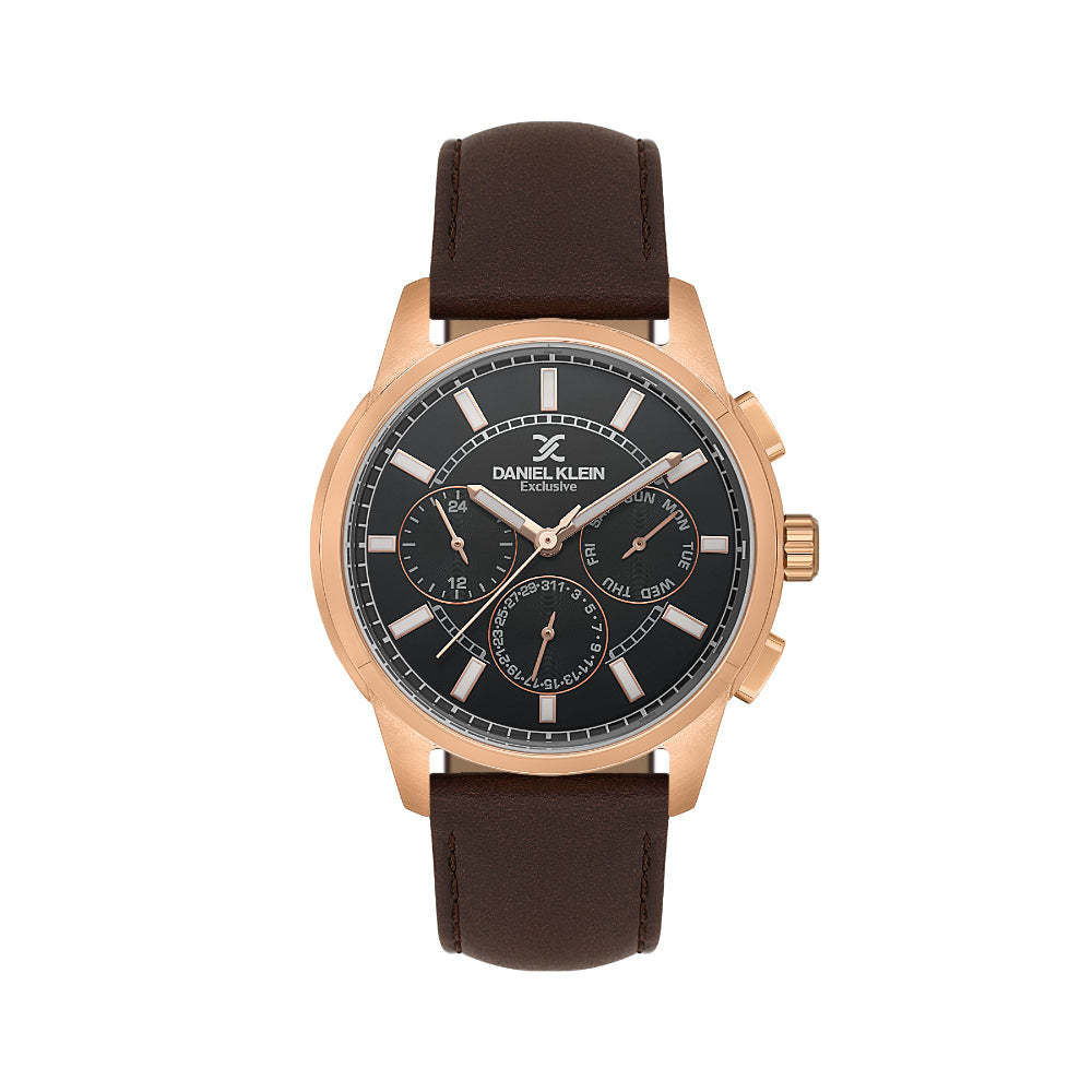 Daniel Klein Exclusive Dark Brown Leather Watch for Men DK.1.14209-5