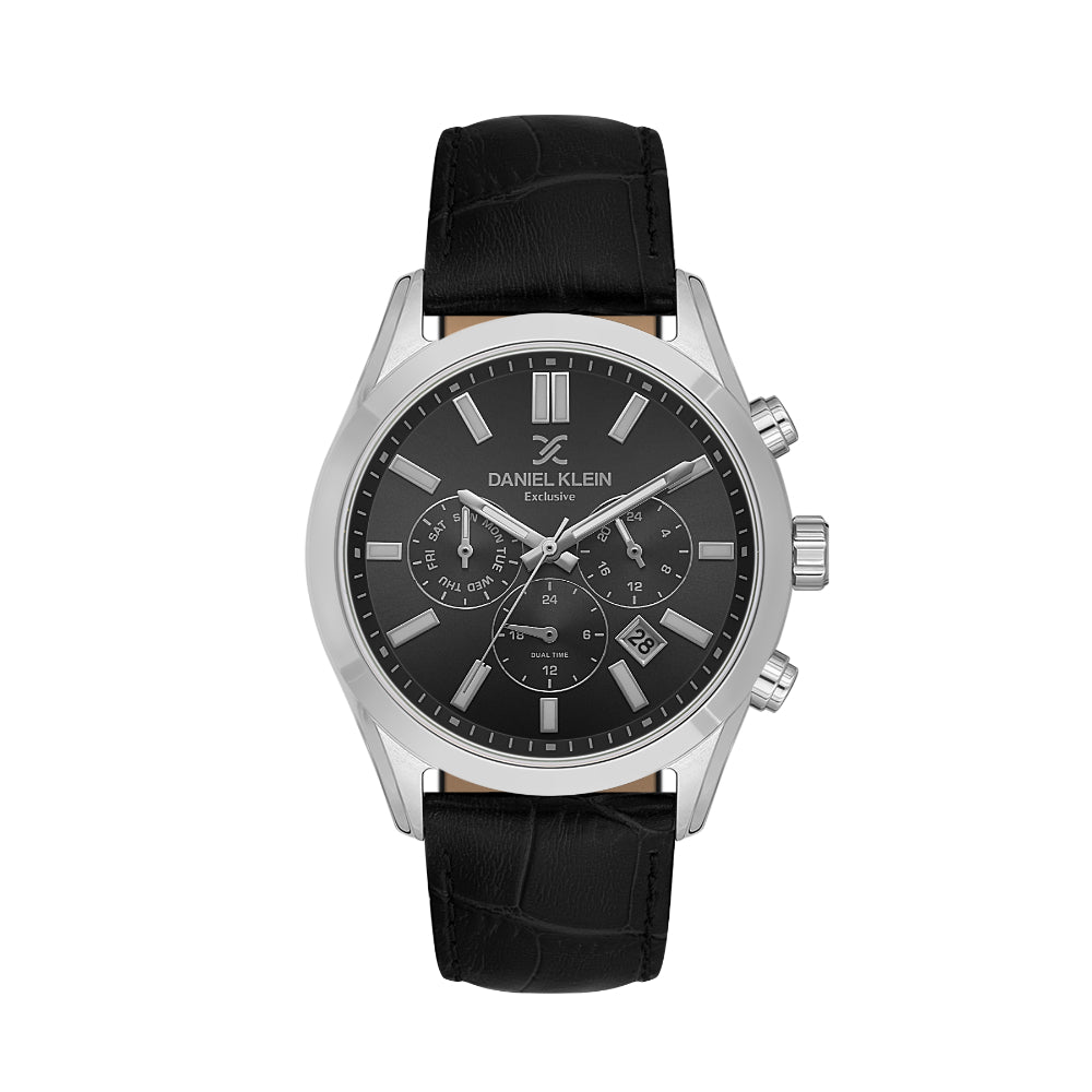 Daniel Klein Leather Black Watch for Men DK.1.14212-2