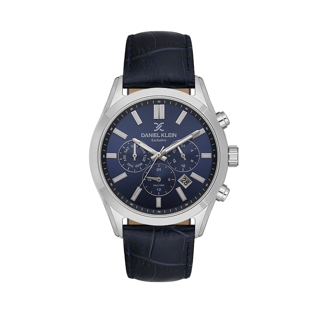 Daniel Klein Exclusive Dark Blue Leather Watch for Men DK.1.14212-3