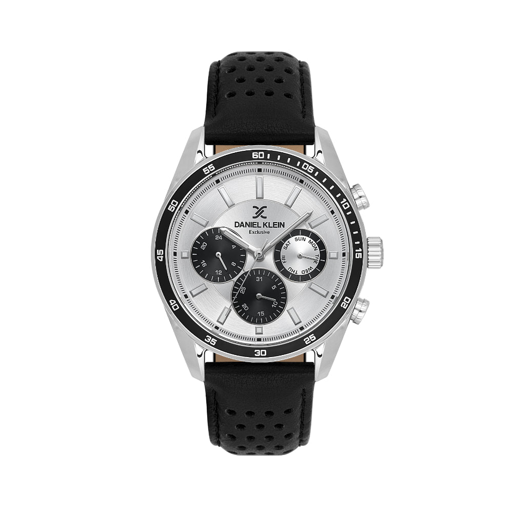 Daniel Klein Leather Black Watch for Men DK.1.14221-1