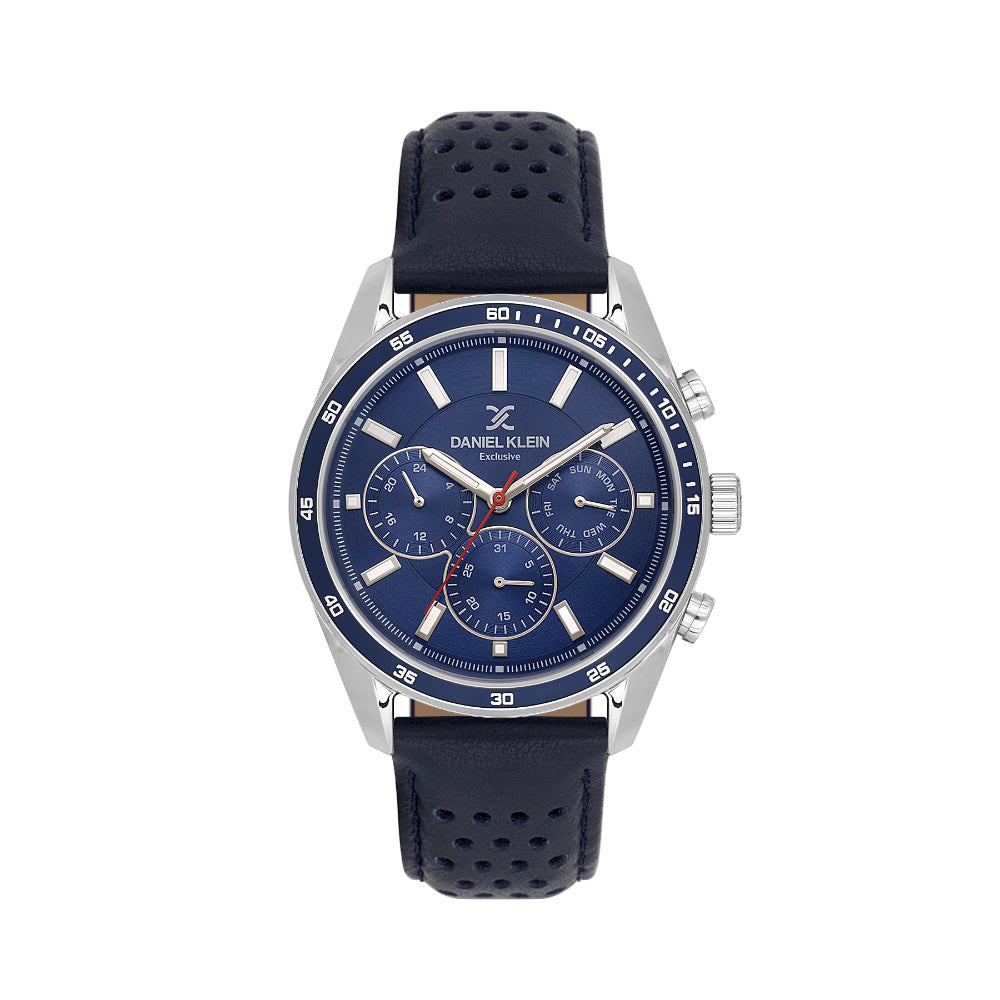 Daniel Klein Exclusive Dark Blue Leather Watch for Men DK.1.14221-3