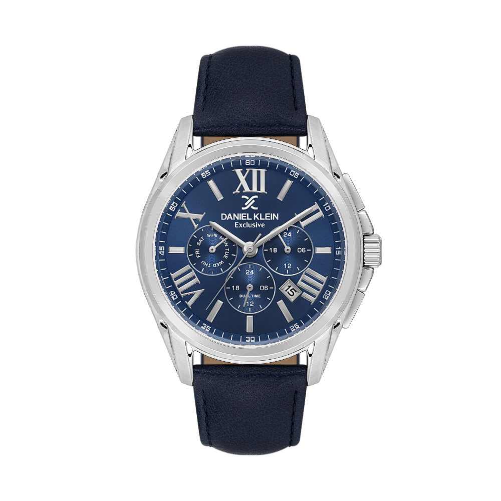 Daniel Klein Exclusive Dark Blue Leather Watch for Men DK.1.14223-3