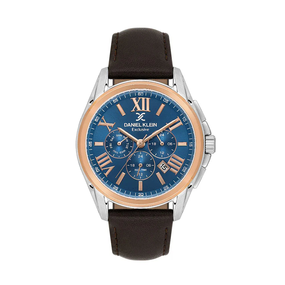 Daniel Klein Exclusive Dark Brown Leather Watch for Men DK.1.14223-5 - Daniel Klein Saudi Arabia