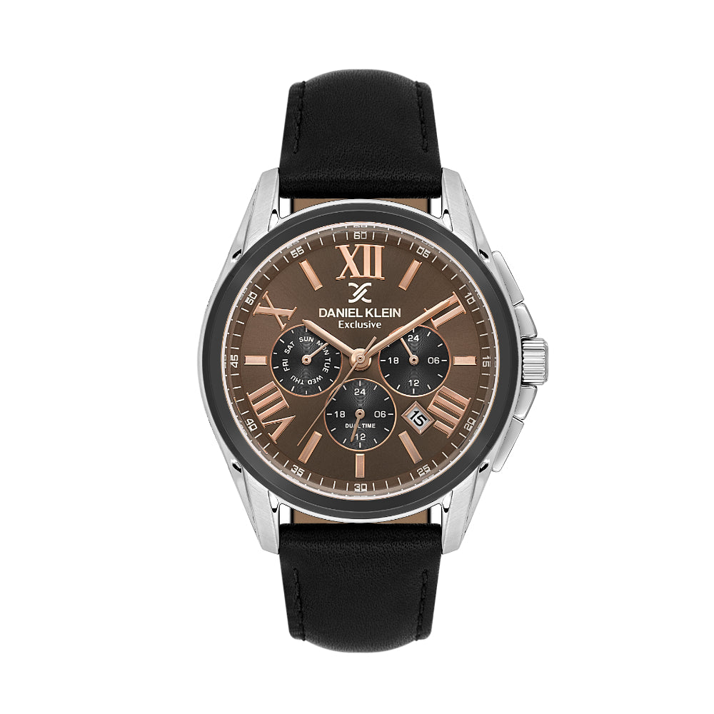 Daniel Klein Leather Black Watch for Men DK.1.14223-6