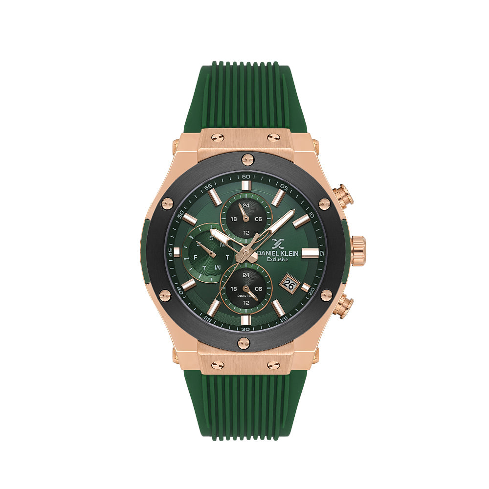 Daniel Klein Exclusive Dark Green Silicone Band Watch for Men DK.1.14228-5